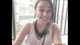 Tattooed exhibitionist masturbating on her balcony